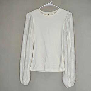Womens White Puff Sleeve Top S Romantic Capsule Minimalist Classic Sweater Comfy